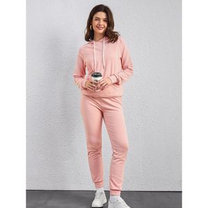 Conjunto deportivo de dos piezas para mujer, otoño invierno, informal, para correr, de alta calidad, sudadera corta con capucha y pantalones deportivos. - Product Image 6