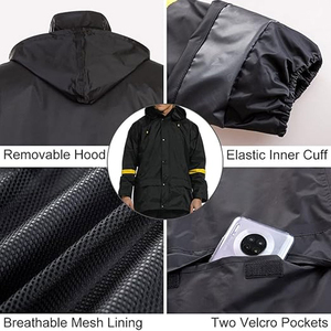 Combinaison de pluie imperméable noire avec bandes réfléchissantes jaunes, vêtements de travail en PU deux pièces - Product Image 4