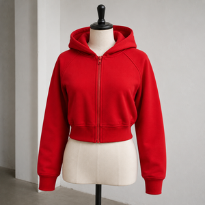 <b>Women's</b> <b>Red</b> Regular <b>Hoodie</b> Full Sleeve Zipper up 100% Cotton Solid Color Winter Casual Waterproof Front Logo Sweatshirt - Product Image 4