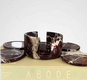 Hand Crafted <b>Coaster</b> Set With Red Zebra Natural Stone Marble Onyx Crystal Finish For Luxury Home <b>Table</b> Decor - Product Image 4
