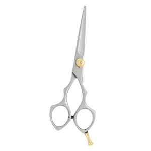 Stainless Steel <b>Barber</b> Scissors Silver Color Gold Adjustment Screw Sharp <b>Blade</b> Professional Hair Cutting Right-Handed Medium - Product Image 4