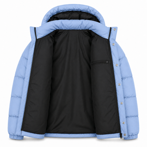 Blouson matelassé à capuche avec patch en caoutchouc personnalisé, coque en polyester durable, isolation thermique, panneaux matelassés, style streetwear urbain pour l'hiver - Product Image 5