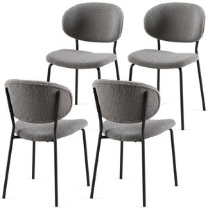 Ensemble de 4 chaises de salle à manger modernes du milieu du siècle, tissu bouclé gris avec dossier incurvé pour cuisine et salle à manger - Product Image 1