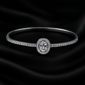 Bracelet en moissanite taille ovale, argent 925 plaqué rhodium, bracelet classique pour femme, bijoux de mariage - Product Image 1