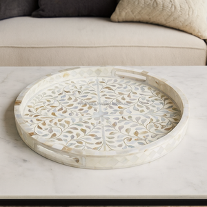 Bandeja de madera pulida de lujo con incrustaciones de hueso verde hecha a mano, rectángulo decorativo con asas de patrón gráfico, decoración del hogar - Product Image 3