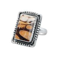 Bague de mode en laiton de style ethnique, avec pierre précieuse jaspe de bois de cacahuète, plaqué argent antique, formes variées, unisexe, bijoux de mariage et de fiançailles