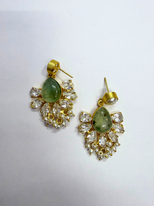 Natural Prehnite Crystals Zircon Pearls Statement Handmade 18K <b>Gold</b> Plated Designer Necklace <b>Set</b> with Dangling Earring Maangtika - Product Image 3