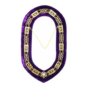 Collar Masónico Grand Blue Lodge, Cadena de Terciopelo Morado con Emblemas Metálicos Dorados, Insignia Ceremonial, Accesorios para Logia de Terciopelo Morado - Product Image 1