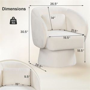 Poltrona Girevole a 360 Gradi Beige con Capacità di 180 kg, Rivestimento Morbido ed Ecologico in Peluche con Cuscino Lombare, Sedia Relax - Product Image 4
