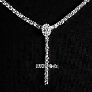 Moissanite <b>Cross</b> Drop Tennis Necklace VVS1 D Color 925 Sterling Silver Christian Hip Hop Jewelry - Product Image 3