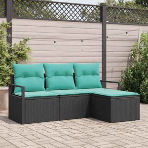 4-Piece Black and Turquoise Poly <b>Rattan</b> Garden <b>Sofa</b> Set with Cushions - Product Image 1