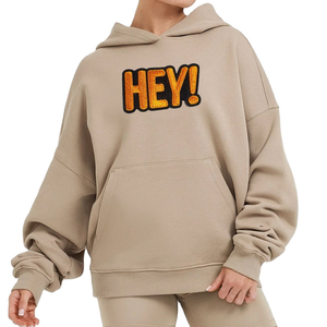 Pulls à capuche surdimensionnés pour femmes avec broderie 'Hey', style automne, épaules tombantes, poids lourd, OEM, livraison rapide - Product Image 1