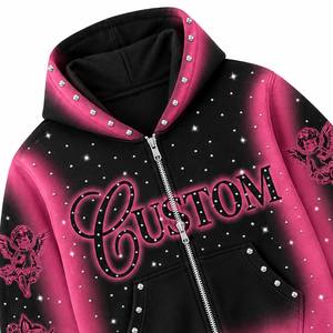 Sudadera con Capucha Personalizada de Gran Tamaño con Pedrería, de Felpa de Poliéster/Algodón, con Estampado Gótico, Cierre de Cremallera, Unisex, Estilo Urbano, con Serigrafía - Product Image 5