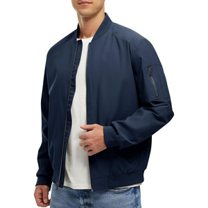 Blouson bomber noir pour homme, fermeture éclair, coupe décontractée, coupe-vent, col montant, coupe régulière, pour l'automne - Product Image 2