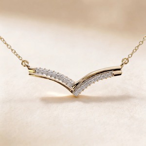 Collar con Colgante de Diamante Cultivado en Laboratorio, Corte Redondo, 0.053CT, Oro Amarillo de 9K, Diseño en Forma de V, para Mujer, Joyería Fina, Venta al Por Mayor, OEM - Product Image 5