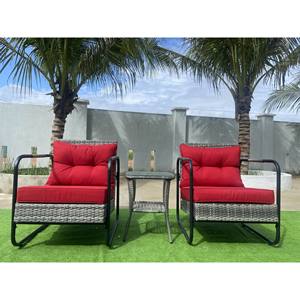 3-Piece Outdoor Rattan Garden Set Patio Bistro Glider with Cushions & Glass-Top <b>Side</b> <b>Table</b> for Outdoor Use - Product Image 1