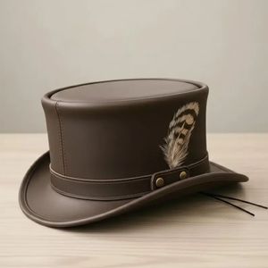 Sombrero de cuero moderno hecho con piel auténtica de primera calidad para un estilo elegante en exteriores, viajes y moda diaria. - Product Image 1