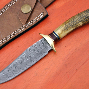 Cuchillo Skinner de Acero de Damasco de 9 Pulgadas Hecho a Mano Personalizado con Mango de Madera Hermoso y Funda de Cuero para Camping y Caza - Product Image 2