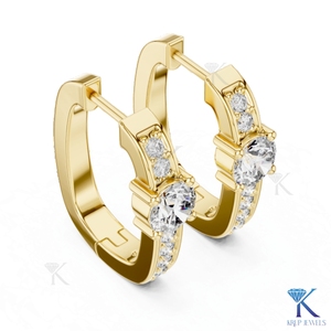 Lab Grown CVD Diamond Solitaire Accent Hoop <b>Earrings</b> Snap Back 18K <b>Solid</b> Gold Minimalist Wedding Women's Fine Jewelry - Product Image 2