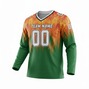 Maillot de football américain personnalisé unisexe pour adultes, manches longues, respirant, anti-UV, anti-bactérien, séchage rapide, grande taille, col en V, 100% coton - Product Image 5