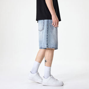 Shorts en jean délavé pour homme, coupe droite, taille mi-haute, décontracté, pour l'été, en tissu de coton tissé, avec poches, respirant - Product Image 3