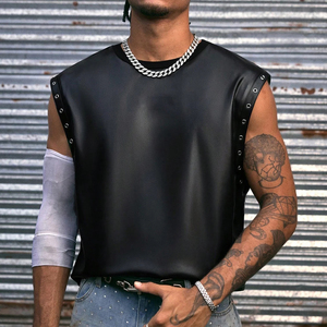 Chaleco de Cuero para Hombre, Camisetas de Cuero PU a la Moda, Camisetas sin Mangas para Motociclistas, Ropa Urbana de Calidad Superior - Product Image 5