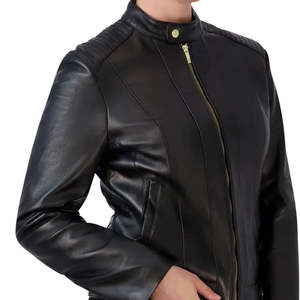 Chaqueta de Cuero Genuino para Mujer, Moda al por Mayor, Cuello Alto, Tejido con Logotipo Frontal, Chaqueta de Cuero de Alta Calidad para Mujer - Product Image 5