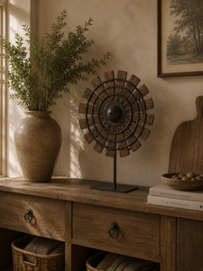 Support de roue tournante en bois vintage pour chakra, avec bande métallique intégrée, pour console décorative, buffet ou présentoir de salon et chambre - Product Image 5