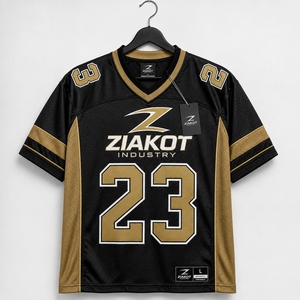 Vente en gros directe ZIAKOT INDUSTRY Maillot de football authentique rétro personnalisé noir-ancien or en maille - Product Image 1