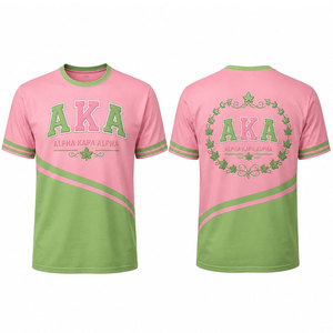 T-shirt bicolore rose et vert AKA pour sororité, année de fondation 1908, avec lettres grecques, en coton doux, élégant, pour femme, vêtement sur le thème de la vie grecque - Product Image 4
