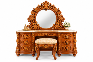 Cama Redonda de Madera de Teca de Estilo Rococó de Lujo, Muebles de Dormitorio Redondos de Madera Tallada a Mano de Estilo Victoriano para Hogares en EE. UU., Camas de Madera en Oferta - Product Image 3