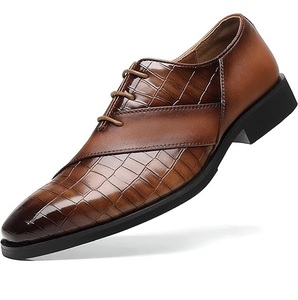 Zapatos de Vestir Formales para Hombre, de Piel Sintética Marrón de Lujo, Hechos a Mano, con Cordones, para Bodas y Fiestas - Product Image 1
