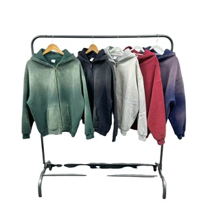 Sweat à capuche zippé pour homme, automne, épais, surdimensionné, tricoté, écologique, 100 % coton, avec poche effet vieilli vintage - Product Image 6