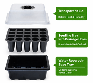 <span class=keywords><strong>Kit</strong></span> <span class=keywords><strong>de</strong></span> démarrage pour semis avec éclairage LED - Insert 20 cellules, dôme d'humidification, bac à eau et pastilles <span class=keywords><strong>de</strong></span> tourbe - Product Image 5