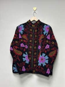 Veste bomber en velours indien bohème à motif floral brodé, écologique, taille plus, hiver, respirante et légère - Product Image 1