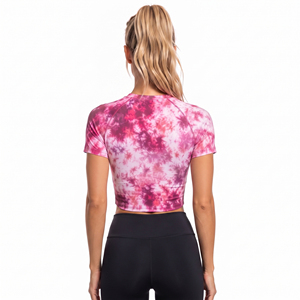 Top Corto Deportivo con Estampado Tie-Dye, Cuello Redondo, Ajuste Sim, para Yoga y Fitness, de Secado Rápido - Product Image 2