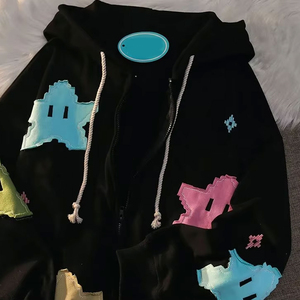 Custom Patch Embroidery <b>Gothic</b> Punk Men's and Women's British Hoodie With Star Oversized Bat Sleeve Top Retro Harajuku Style - Product Image 3