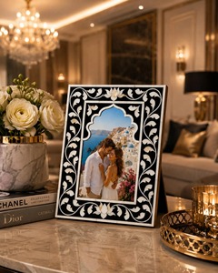 Luxury Black Bone Inlay Photo Frame Handmade Floral Bone <b>Mosaic</b> Picture Frame Decorative Tabletop Display Frame Mughal Design - Product Image 5