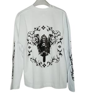 Camiseta de Manga Larga para Hombre, Blanca, con Estampado Gráfico, Cuello Redondo, Algodón, Estilo Casual, Urbano, con Diseño en Mangas y Espalda - Product Image 6