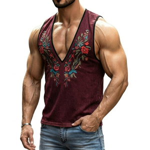 Débardeur Homme Personnalisé avec Logo, Col en V Profond, Broderie Florale, Sans Manches, Style Musculation, Streetwear, Prix de Gros, Lots de Débardeurs - Product Image 5