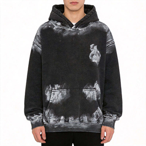 Sweat-shirt à capuche oversize noir délavé pour homme 2026 avec imprimé lettres sur le devant et poche kangourou style Hip Hop - Product Image 3