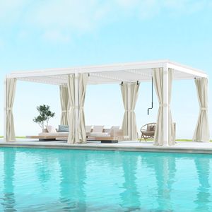 Gazebo e padiglione in Pergola da Patio 12x19 in alluminio con 2 tetti a lamelle regolabili e reti per tende impermeabili da combattimento UV - Product Image 2