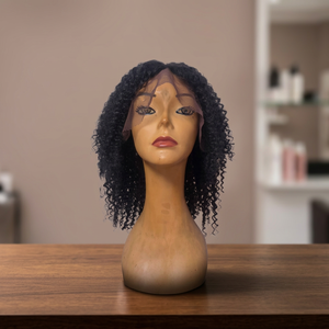 Full Wig <b>Medium</b> Length Peruvian Remy Hair Natural Black Swiss Lace Base With Baby Hair Light <b>Brown</b> Lace 10mm curly wig - Product Image 2