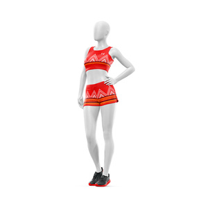 Conjunto Deportivo Personalizable para Mujer, Top Deportivo con Espalda Cruzada Estampado en Rojo y Negro con Pantalones Cortos a Juego, Transpirable, de Spandex y Poliéster - Product Image 4