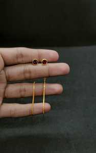 Boucles d'oreilles pendantes plaquées or de qualité supérieure avec pierre rouge, chaîne longue, bijoux de mode minimalistes et chics pour femmes et jeunes filles, vente en gros, pour soirées - Product Image 2