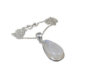 Arc-en-ciel pierre de lune 925 argent Sterling pierre précieuse chaîne pendentif chaîne forme ronde juin mois pierre de naissance cadeau pour noël - Product Image 1