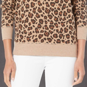 Women's <b>Leopard</b> <b>Print</b> Crew Neck Sweatshirt Regular Fit Knitted Cotton Casual Autumn Wear - Product Image 4