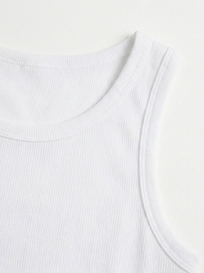 Men's <b>White</b> Ribbed Knit <b>Tank</b> <b>Top</b> O-Neck Solid Color Casual Wear 100% Cotton - Product Image 5