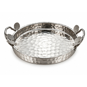 Plateau de service ovale en acier inoxydable martelé à la main avec poignées en nœud doré, plat moderne pour hôtel et restaurant, centre de table décoratif - Product Image 2