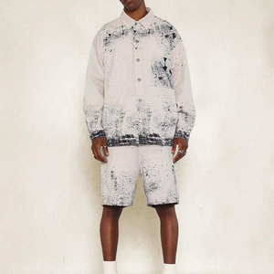 Men's Oversized <b>Spray</b> Printed Cotton Shirt And Shorts Set Casual Summer Wear Turn-down Collar Woven <b>Fabric</b> - Product Image 5